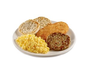 Scrambled Eggs with Sausage and Muffin